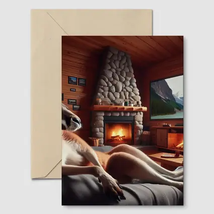 Kangaroo Relaxing In Cozy Cabin Fireplace