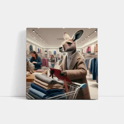 Kangaroo Shopping in Clothing Store