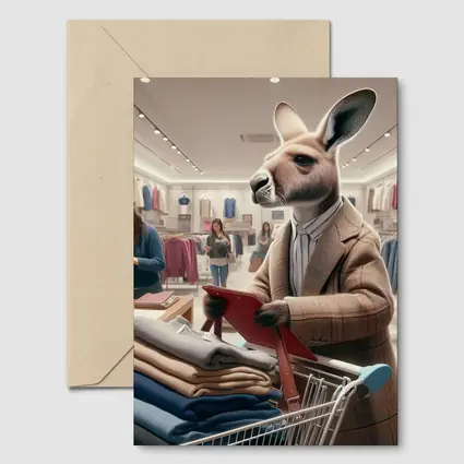 Kangaroo Shopping in Clothing Store