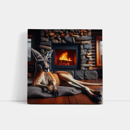Kangaroo Relaxing By Stone Fireplace Cabin