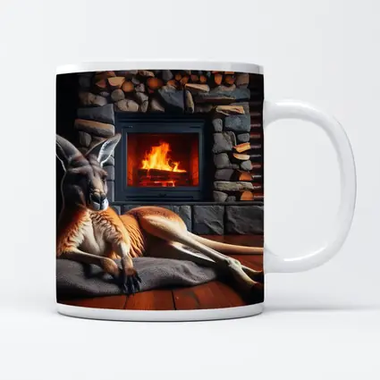 Kangaroo Relaxing By Stone Fireplace Cabin