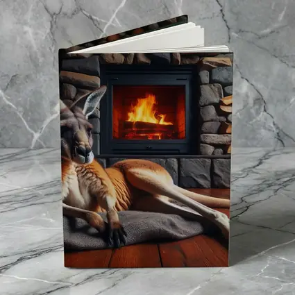 Kangaroo Relaxing By Stone Fireplace Cabin