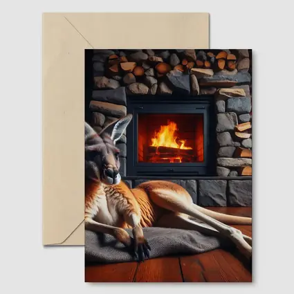 Kangaroo Relaxing By Stone Fireplace Cabin