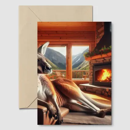 Relaxed Kangaroo Lounging By Cozy Fireplace