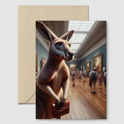 Kangaroo With Briefcase In Art Gallery