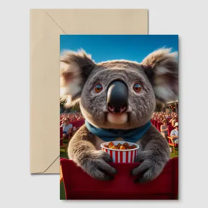 Koala Eating Popcorn At Outdoor Cinema