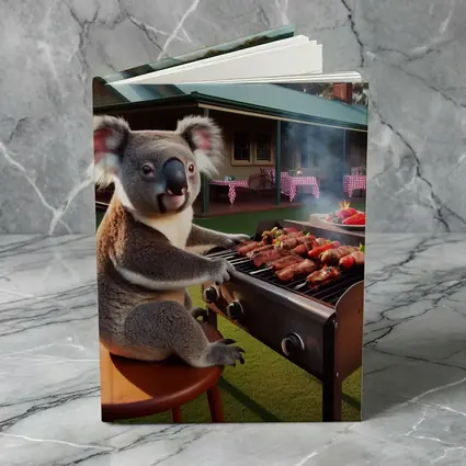 Koala Grilling BBQ Australian Backyard Scene