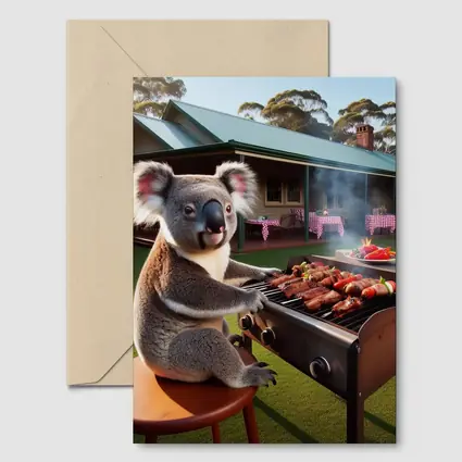 Koala Grilling BBQ Australian Backyard Scene