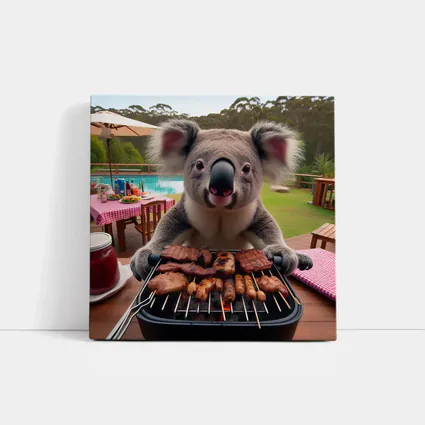 Koala Grilling Meat at Backyard BBQ
