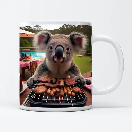 Koala Grilling Meat at Backyard BBQ