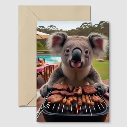 Koala Grilling Meat at Backyard BBQ