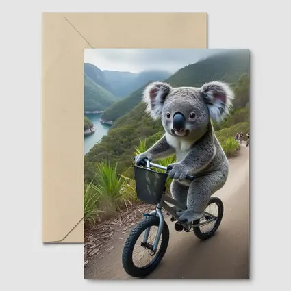 Koala Riding Bicycle On Mountain Trail