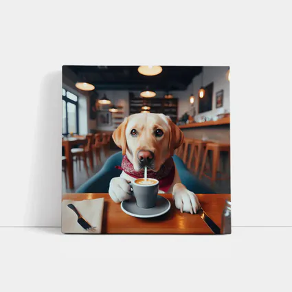Labrador Retriever Drinking Coffee In Cafe