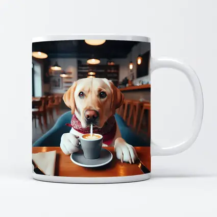 Labrador Retriever Drinking Coffee In Cafe