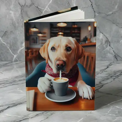 Labrador Retriever Drinking Coffee In Cafe