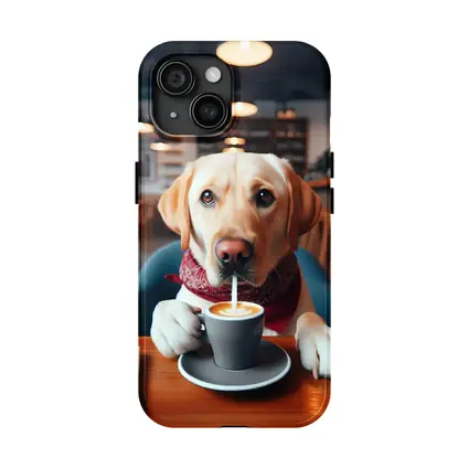 Labrador Retriever Drinking Coffee In Cafe