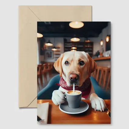 Labrador Retriever Drinking Coffee In Cafe
