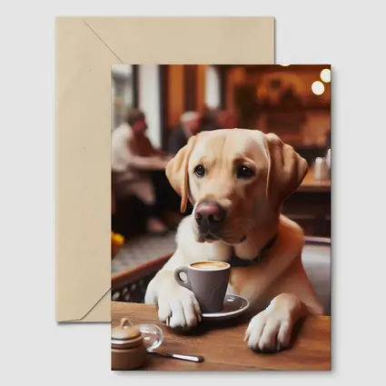 Labrador Retriever Dog Coffee Cafe Scene