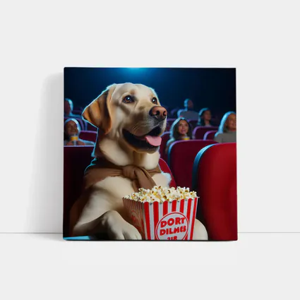 Labrador Retriever Watching Movie With Popcorn