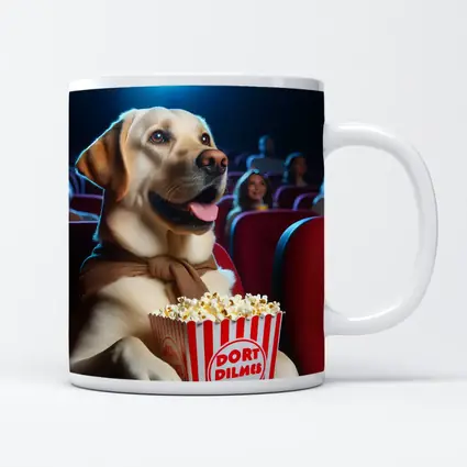 Labrador Retriever Watching Movie With Popcorn