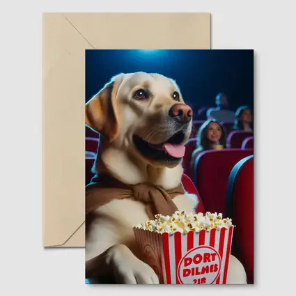 Labrador Retriever Watching Movie With Popcorn