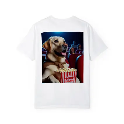 Labrador Retriever Watching Movie With Popcorn