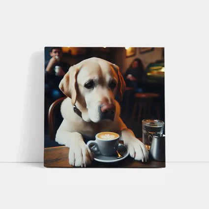 Yellow Labrador Retriever Sitting Cafe Coffee