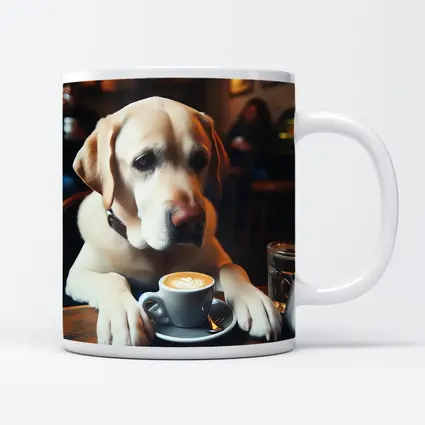 Yellow Labrador Retriever Sitting Cafe Coffee