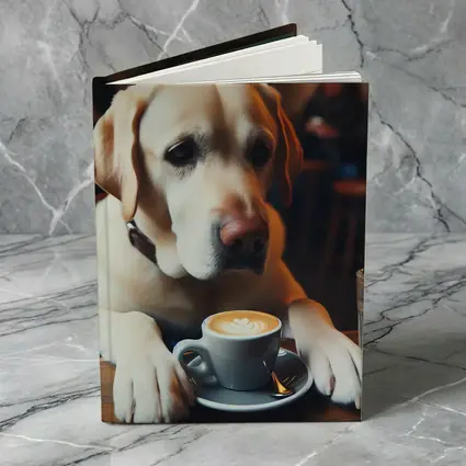 Yellow Labrador Retriever Sitting Cafe Coffee