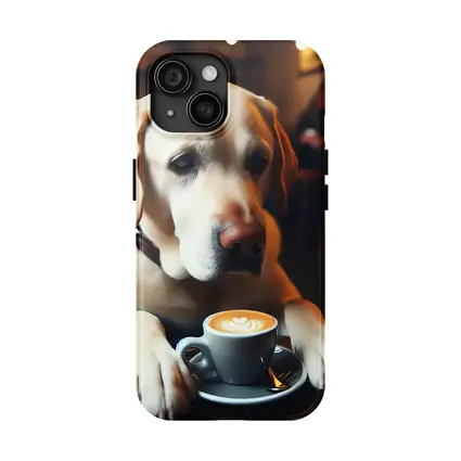 Yellow Labrador Retriever Sitting Cafe Coffee