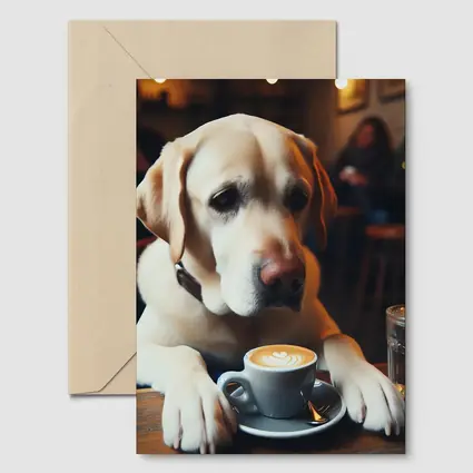Yellow Labrador Retriever Sitting Cafe Coffee
