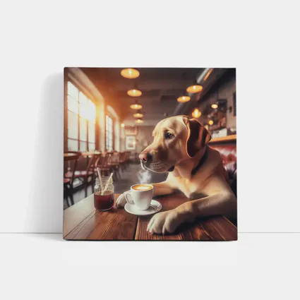Labrador Retriever Sitting in Cozy Cafe