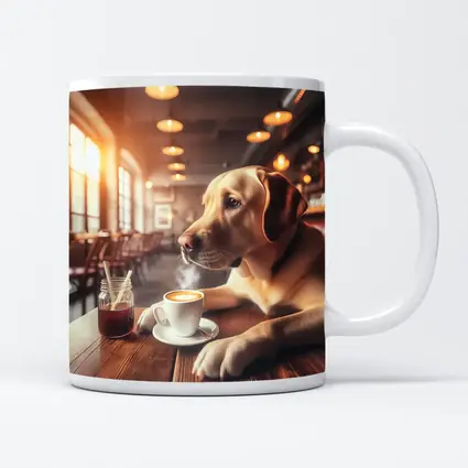 Labrador Retriever Sitting in Cozy Cafe