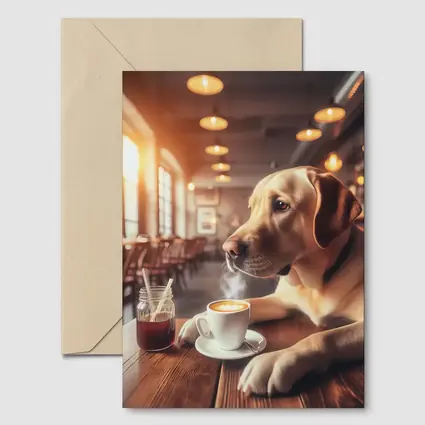 Labrador Retriever Sitting in Cozy Cafe