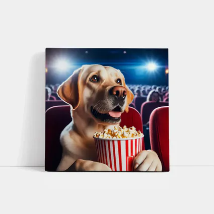 Labrador Retriever Watching Movie With Popcorn