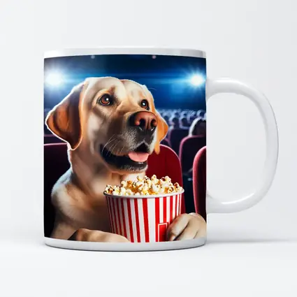 Labrador Retriever Watching Movie With Popcorn