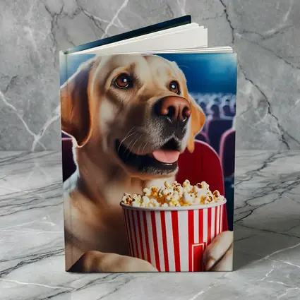 Labrador Retriever Watching Movie With Popcorn
