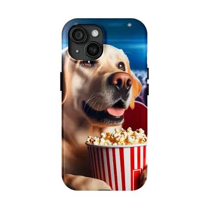 Labrador Retriever Watching Movie With Popcorn