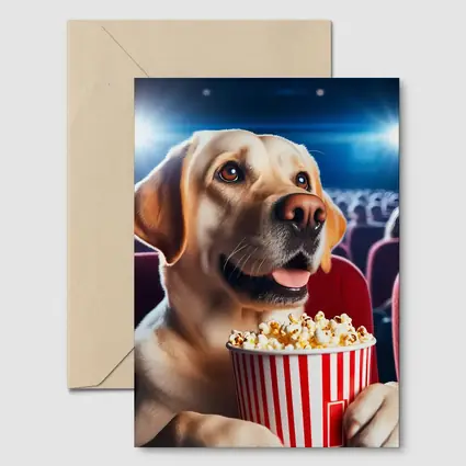 Labrador Retriever Watching Movie With Popcorn
