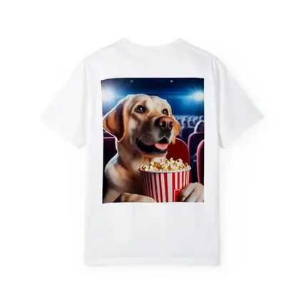 Labrador Retriever Watching Movie With Popcorn