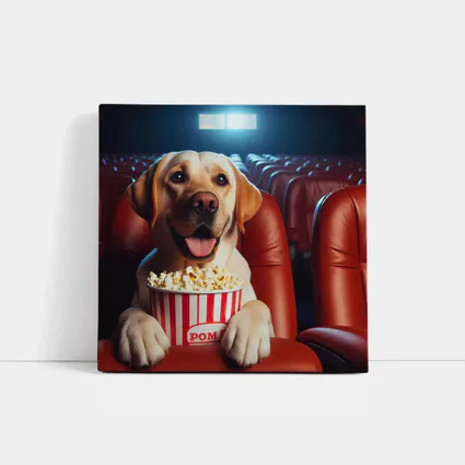 Labrador Retriever Watching Movie With Popcorn