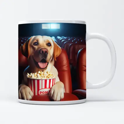 Labrador Retriever Watching Movie With Popcorn