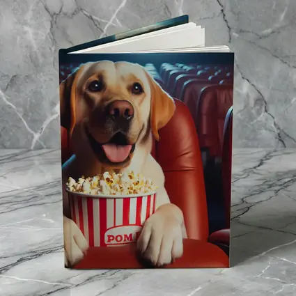 Labrador Retriever Watching Movie With Popcorn