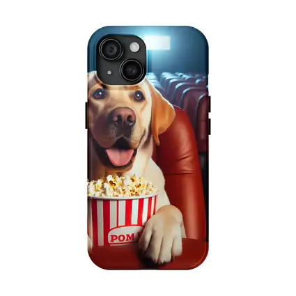 Labrador Retriever Watching Movie With Popcorn