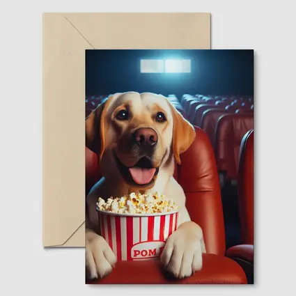 Labrador Retriever Watching Movie With Popcorn