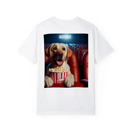 Labrador Retriever Watching Movie With Popcorn