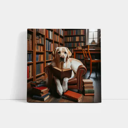 Labrador Retriever Reading Book In Library