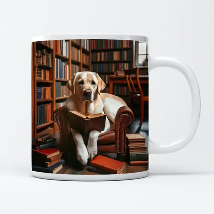 Labrador Retriever Reading Book In Library