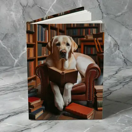 Labrador Retriever Reading Book In Library