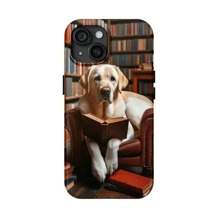 Labrador Retriever Reading Book In Library